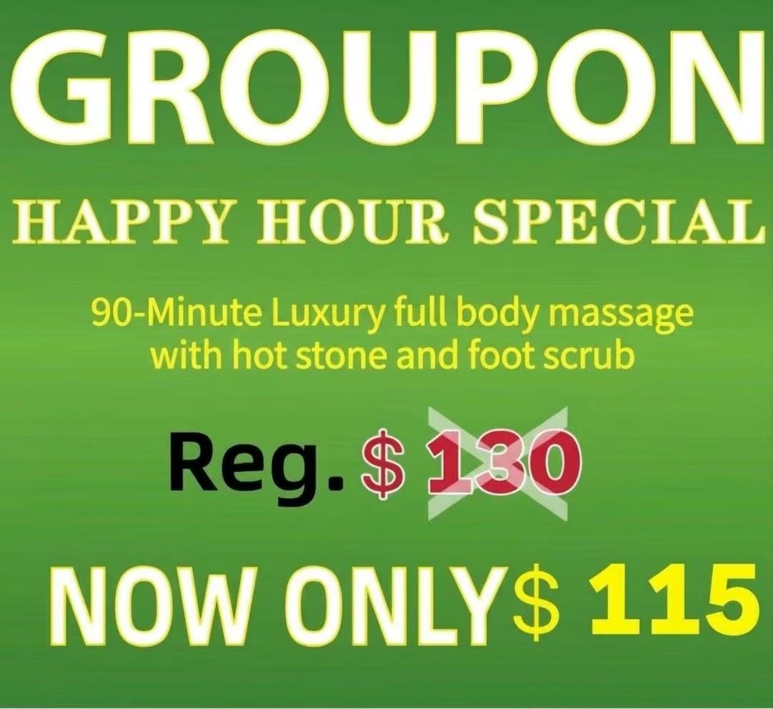90-Minute Luxury full body massage - with hot stone and foot scrub, special price $115