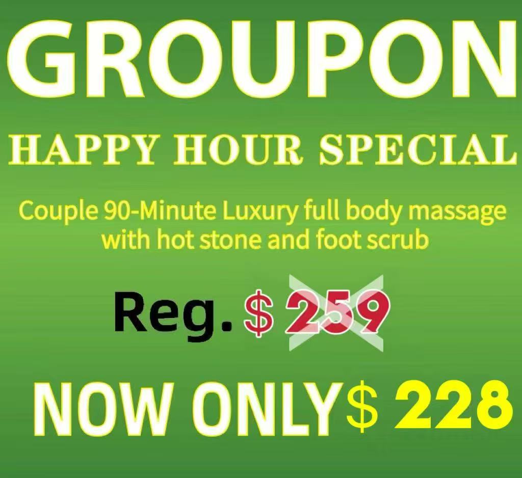 Couple 90-Minute Luxury full body - massage with hot stone and foot scrub, special price $228